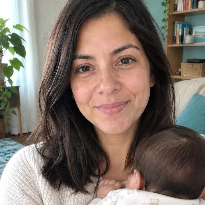 Tatiana, creadora de MI PEQUE Y YO, con su bebé en brazos